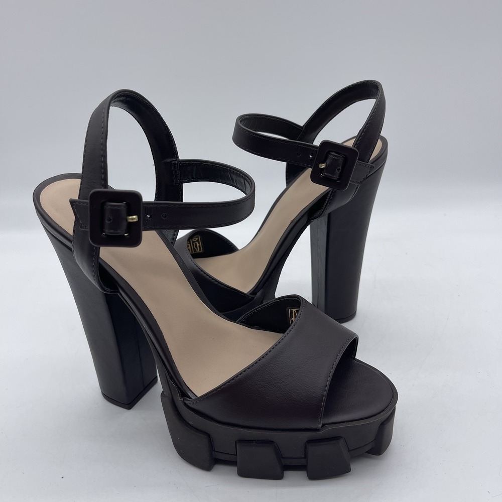 Black Platform Block Heel Sandals with Ankle Strap